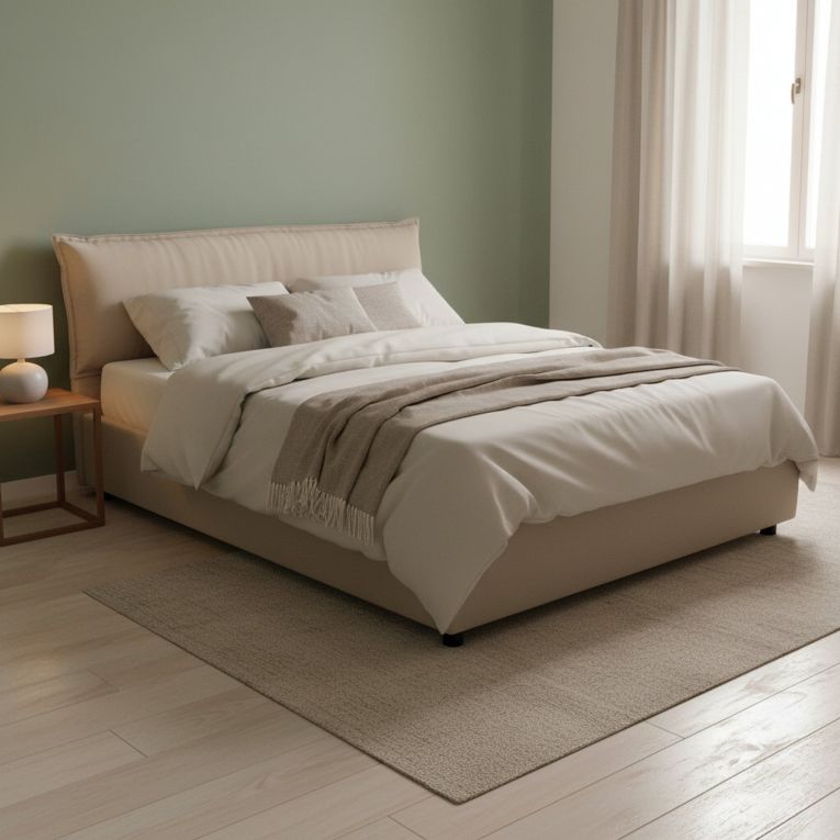 Letto matrimoniale con contenitore beige 175x215cm - Aishia