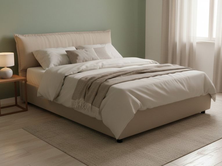 Letto matrimoniale con contenitore beige 175x215cm - Aishia
