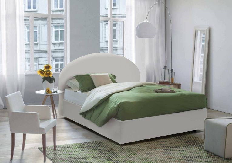 Letto matrimoniale Conny, Letto contenitore con rivestimento in ecopelle, 100% Made in Italy, Apertura frontale, adatto per materasso Cm 160x190, Bianco