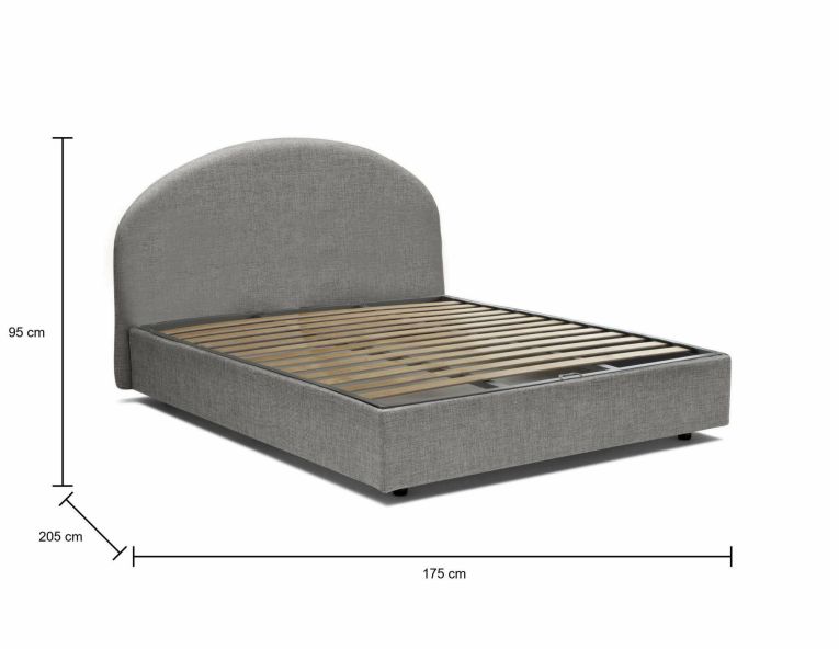 Letto matrimoniale Consuelo, Letto contenitore con rivestimento in tessuto, 100% Made in Italy, Apertura frontale, adatto per materasso Cm 160x190, Grigio