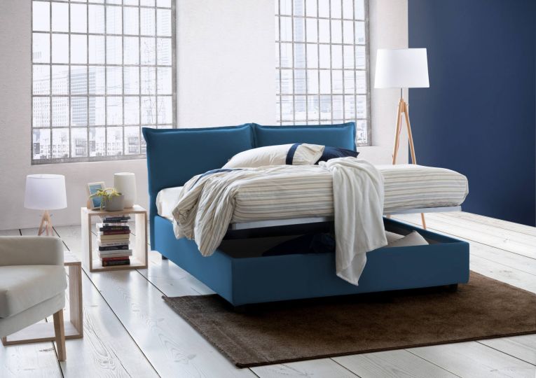 Letto Matrimoniale Contenitore 160x190 cm Blu Made in Italy Sfoderabile con Rete a Doghe e Apertura Frontale 175x205x95h – Deborah