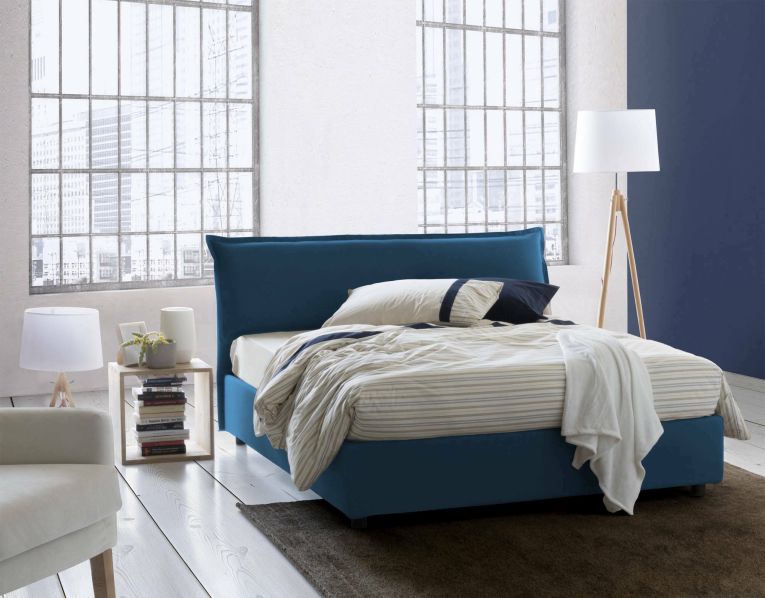 Letto Matrimoniale Contenitore 160x200 cm Blu Imbottito Sfoderabile Made in Italy con Rete a Doghe e Testiera 175x215x95h – Cloe