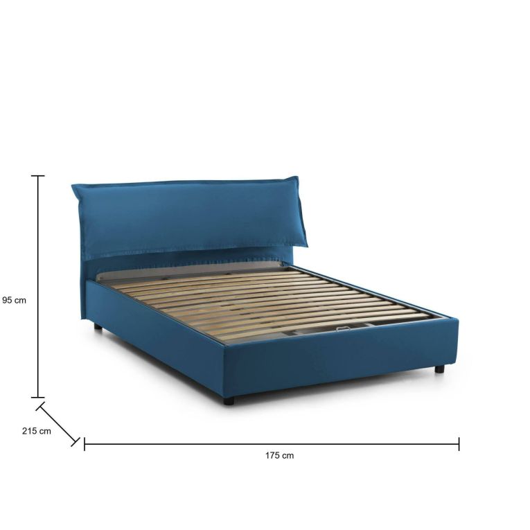Letto Matrimoniale Contenitore 160x200 cm Blu Imbottito Sfoderabile Made in Italy con Rete a Doghe e Testiera 175x215x95h – Cloe