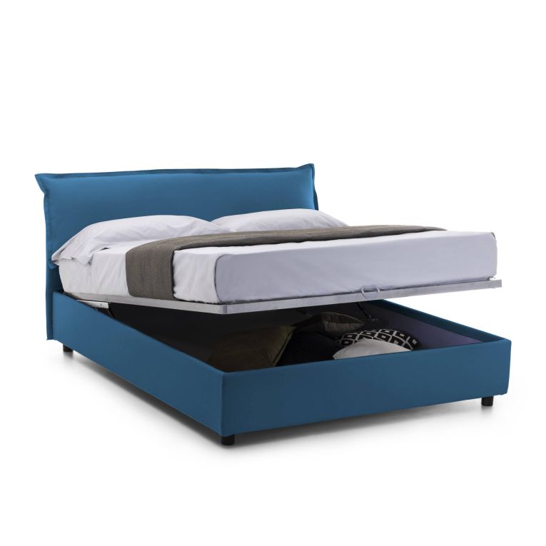 Letto Matrimoniale Contenitore 160x200 cm Blu Imbottito Sfoderabile Made in Italy con Rete a Doghe e Testiera 175x215x95h – Cloe