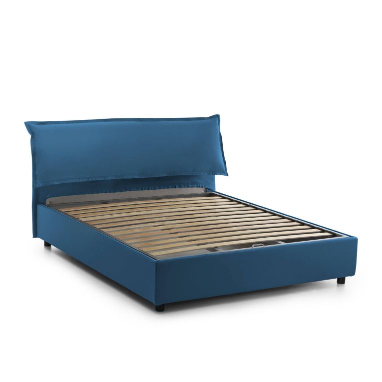 Letto Matrimoniale Contenitore 160x200 cm Blu Imbottito Sfoderabile Made in Italy con Rete a Doghe e Testiera 175x215x95h – Cloe