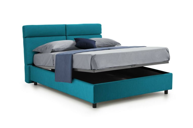 Letto matrimoniale contenitore azzurro 177x216cm struttura in metallo - Alcatron