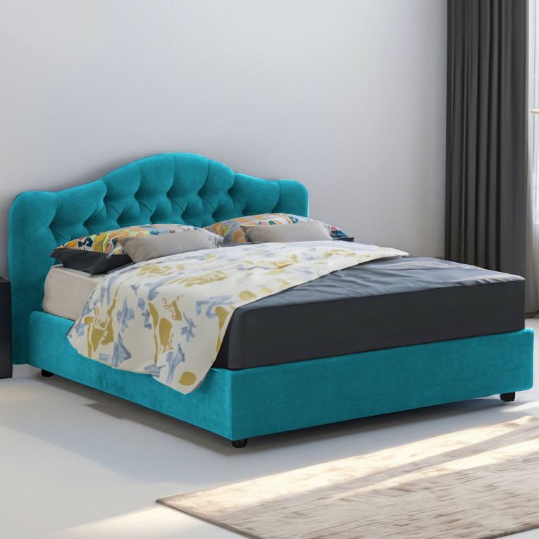 Letto matrimoniale contenitore azzurro 190x220cm struttura in metallo - Aly