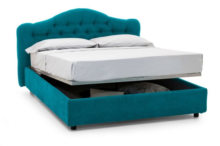 Letto matrimoniale contenitore azzurro 190x220cm struttura in metallo - Aly