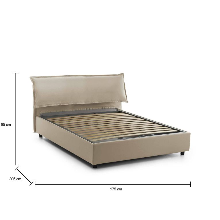 Letto matrimoniale contenitore beige 175x205cm rivestito in tessuto - Andyymion