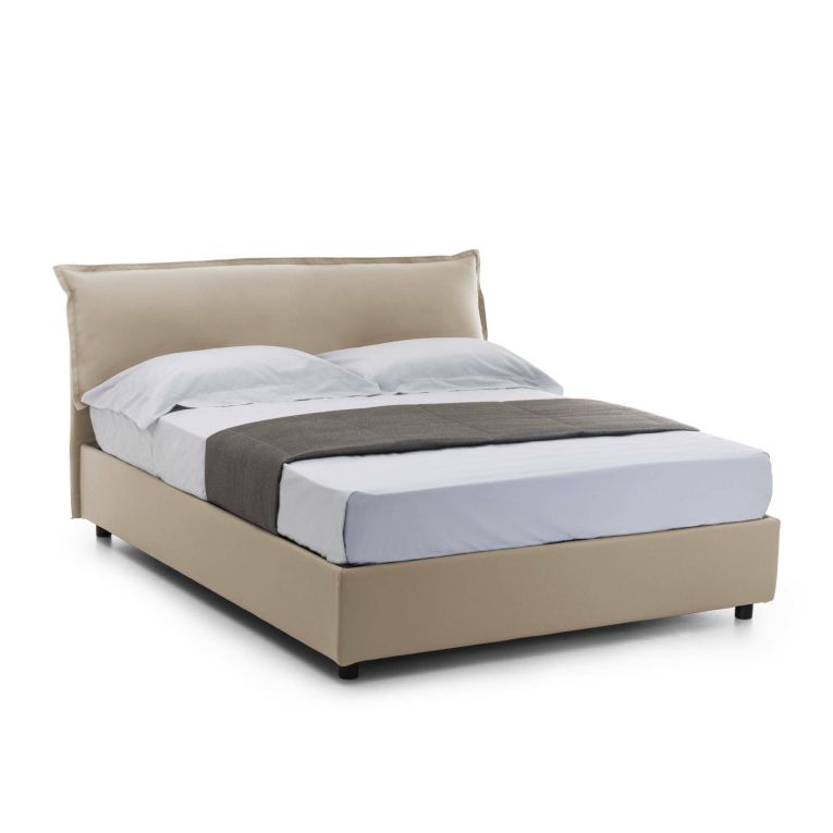 Letto matrimoniale contenitore beige 175x205cm rivestito in tessuto - Andyymion