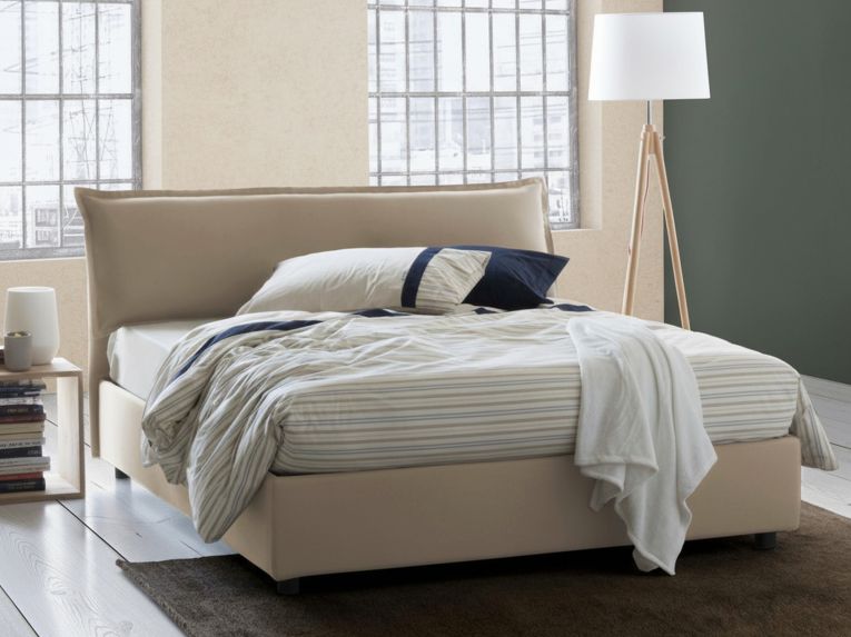 Letto matrimoniale contenitore beige 175x205cm rivestito in tessuto - Andyymion