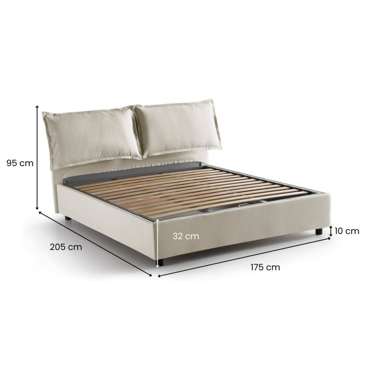 Letto matrimoniale contenitore beige 175x205cm sfoderabile - Anjin