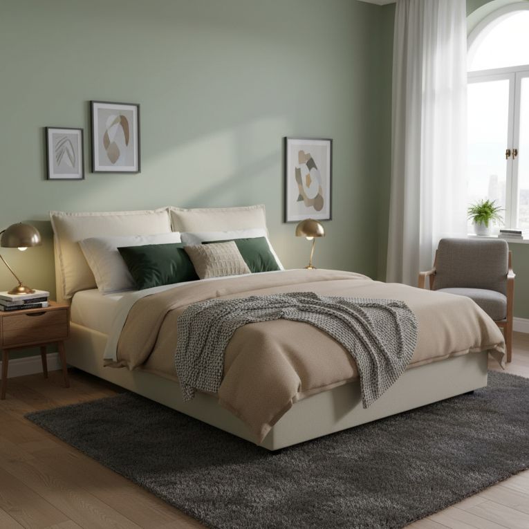 Letto matrimoniale contenitore beige 175x215cm con materasso - Amy