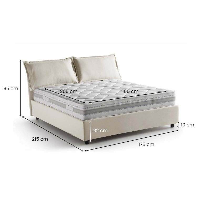 Letto matrimoniale contenitore beige 175x215cm con materasso - Amy
