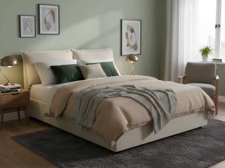 Letto matrimoniale contenitore beige 175x215cm con materasso - Amy