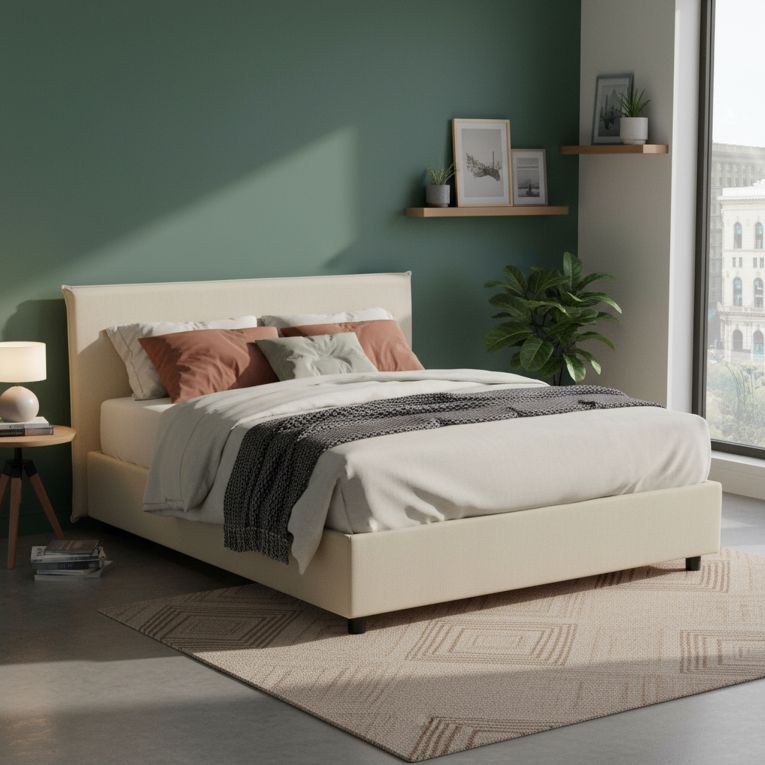 Letto matrimoniale contenitore beige 175x215cm rivestimento lavabile - Ariadni