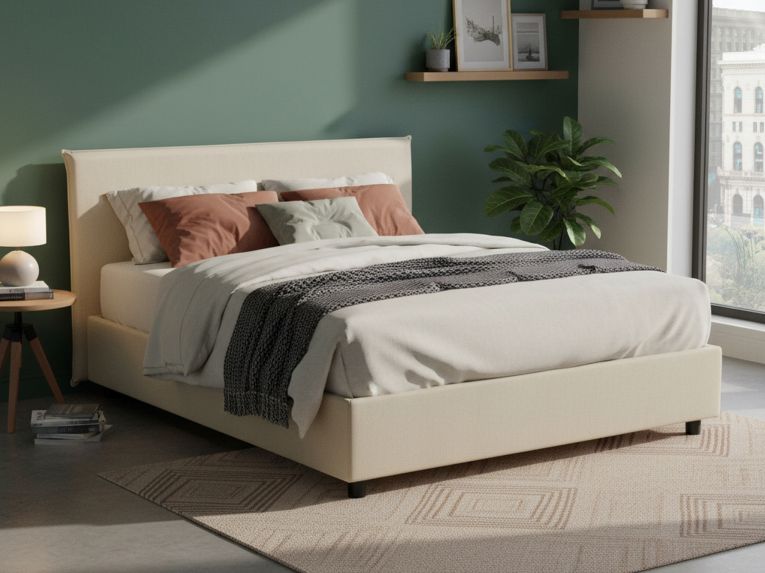 Letto matrimoniale contenitore beige 175x215cm rivestimento lavabile - Ariadni