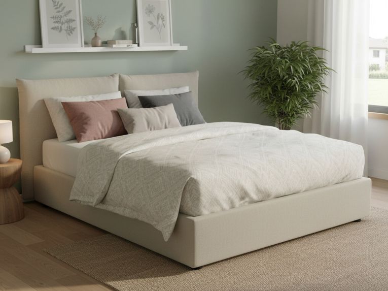 Letto matrimoniale contenitore beige 190x215cm con testiera imbottita - Alizarin