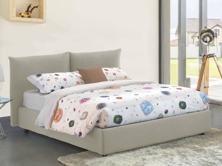 Letto matrimoniale contenitore beige 190x215cm imbottito - Arpino
