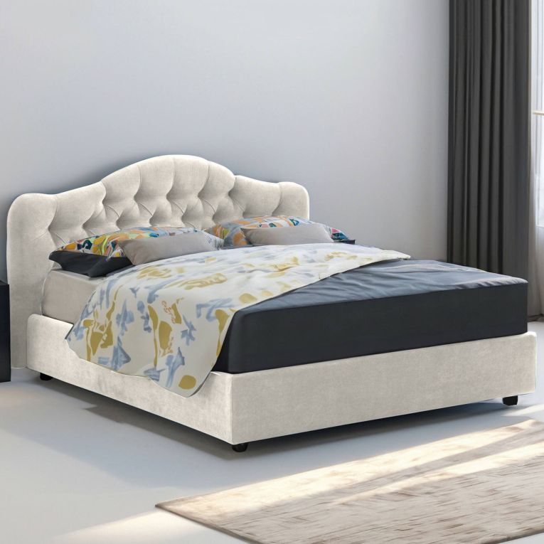 Letto matrimoniale contenitore beige 190x220cm struttura in metallo - Aly