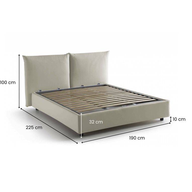 Letto matrimoniale contenitore beige 190x225cm rivestito in tessuto - Aghineo