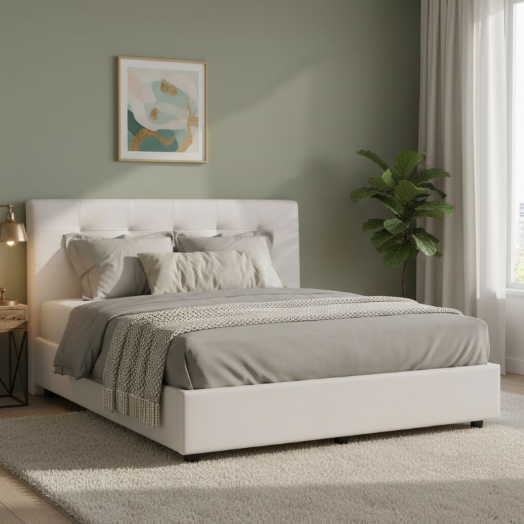 Letto matrimoniale contenitore bianco 171x204cm imbottito - Albanio