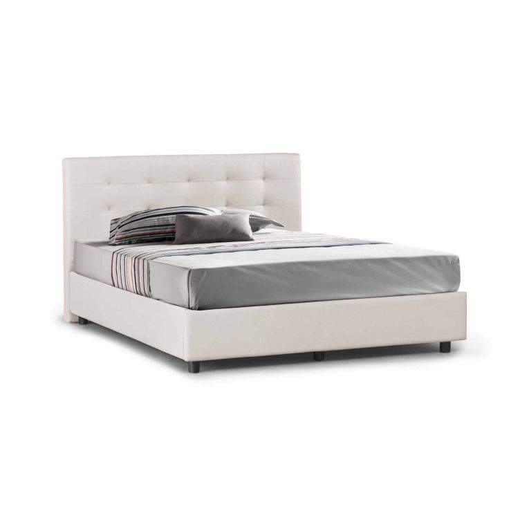 Letto matrimoniale contenitore bianco 171x204cm imbottito - Albanio