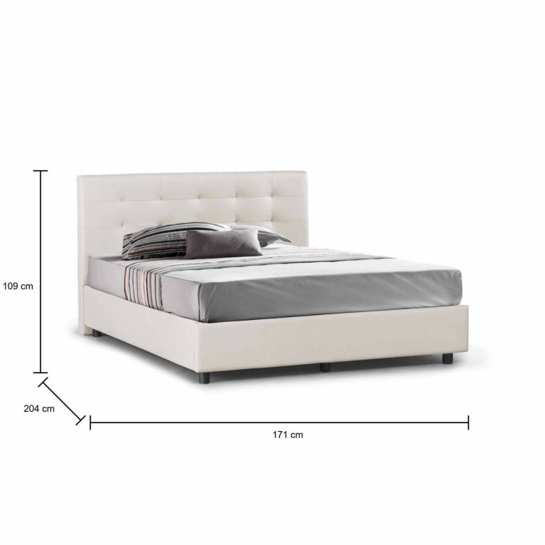 Letto matrimoniale contenitore bianco 171x204cm imbottito - Albanio