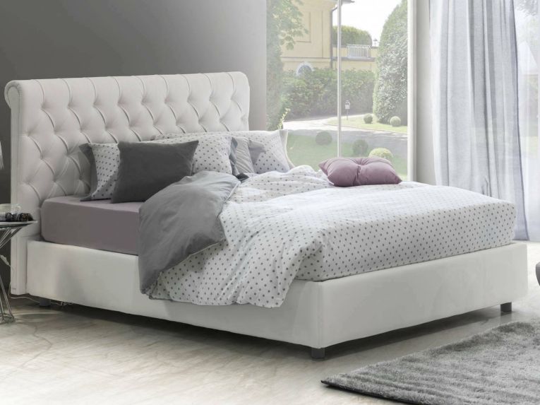 Letto matrimoniale contenitore bianco 175x205cm con salvaspazio - Arnorld