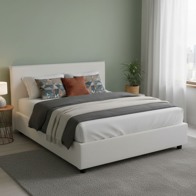 Letto matrimoniale contenitore bianco 175x205cm portaoggetti - Scolecite