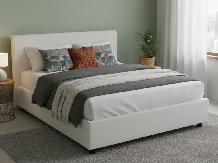 Letto matrimoniale contenitore bianco 175x205cm portaoggetti - Scolecite