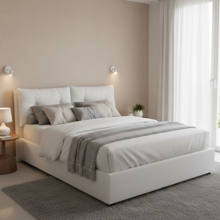 Letto matrimoniale contenitore bianco 175x205cm rivestimento in ecopelle - Hanoi