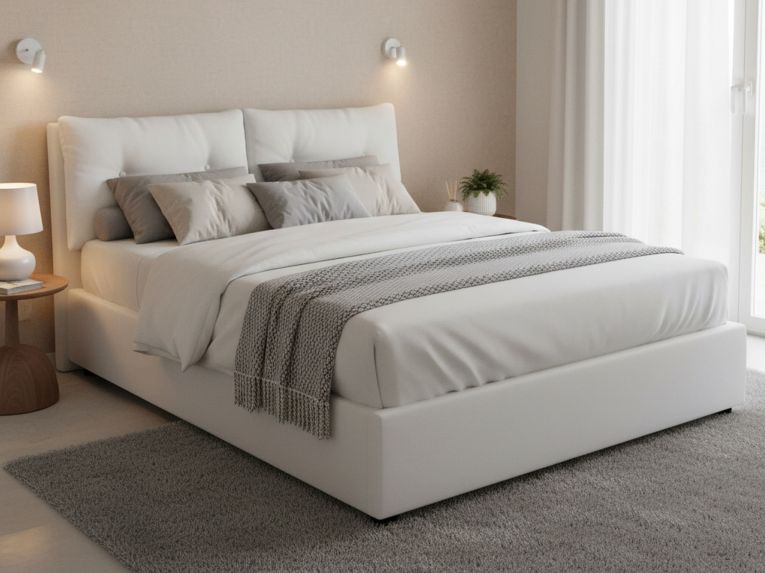 Letto matrimoniale contenitore bianco 175x205cm rivestimento in ecopelle - Hanoi