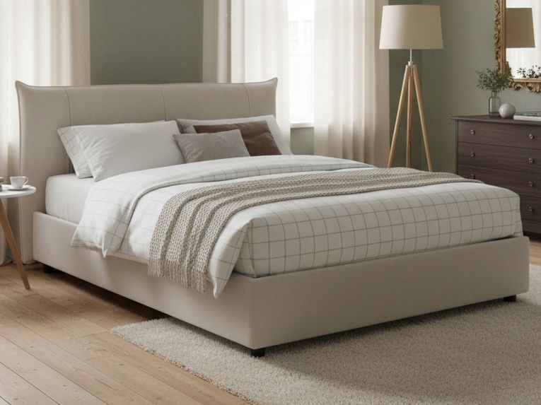 Letto matrimoniale contenitore bianco 175x205cm rivestimento in tessuto - Akasha