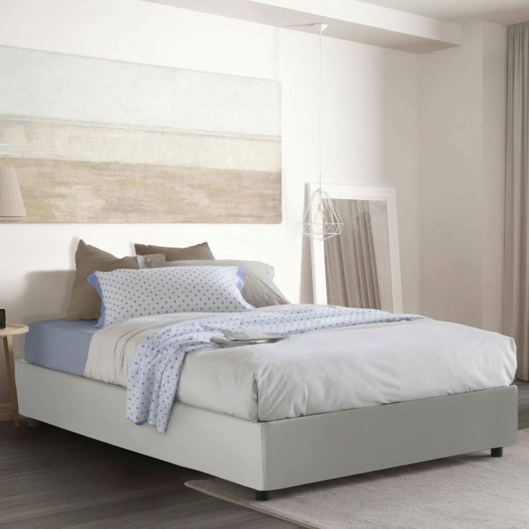 Letto matrimoniale contenitore bianco 175x205cm rivestito in ecopelle - Abul