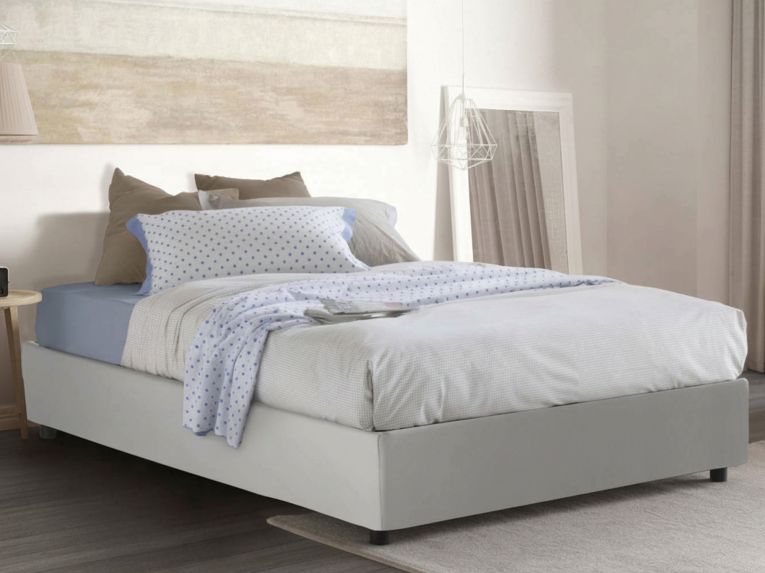 Letto matrimoniale contenitore bianco 175x205cm rivestito in ecopelle - Abul