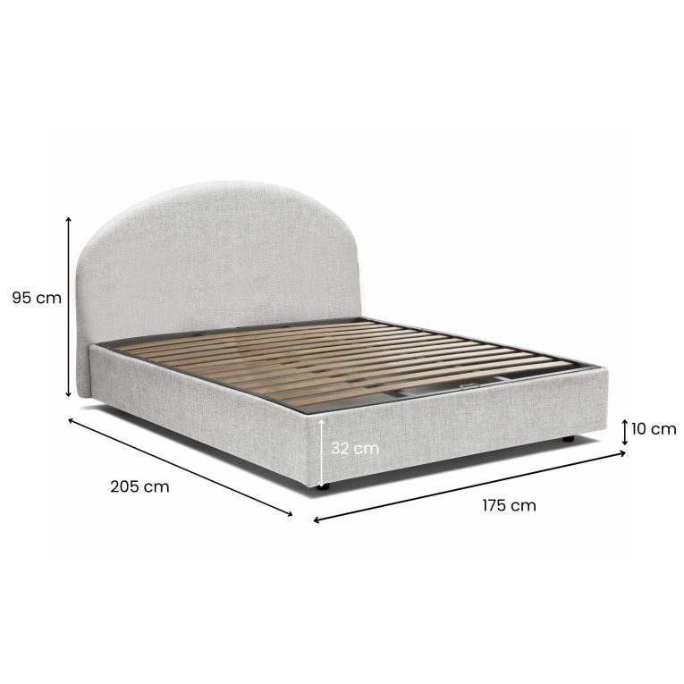 Letto matrimoniale contenitore bianco 175x205cm rivestito in tessuto - Archivio