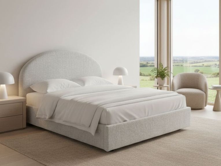 Letto matrimoniale contenitore bianco 175x205cm rivestito in tessuto - Archivio