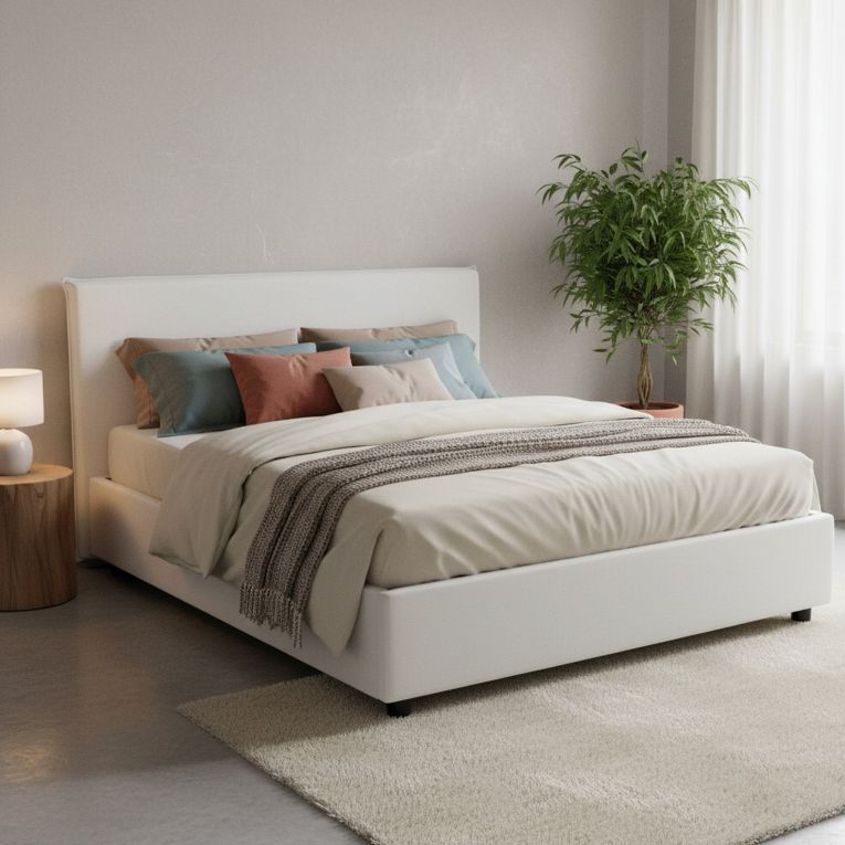 Letto matrimoniale contenitore bianco 175x205cm struttura in legno - Ashlee