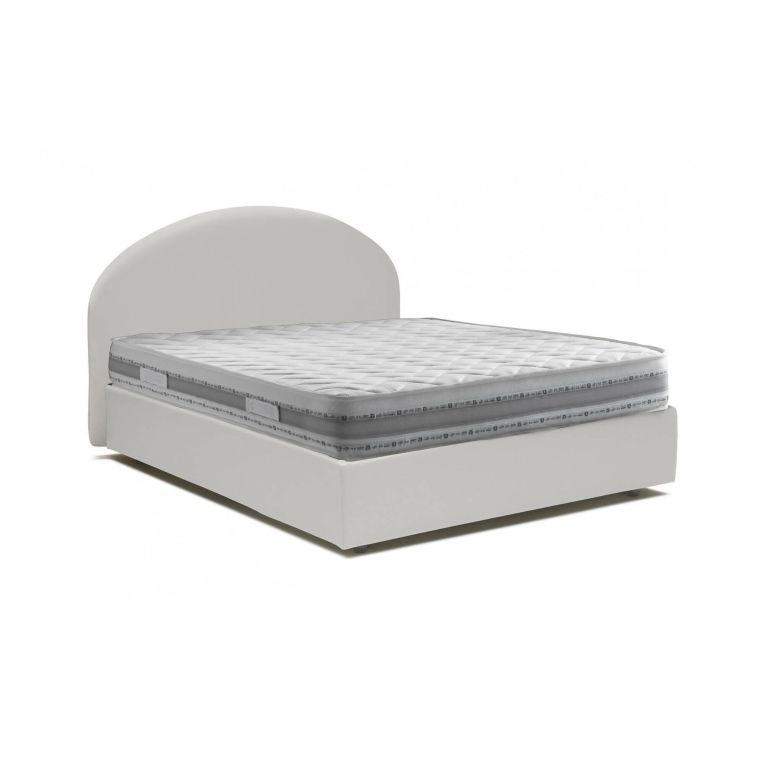 Letto matrimoniale contenitore bianco 175x215cm con testiera arrotondata - Ayur