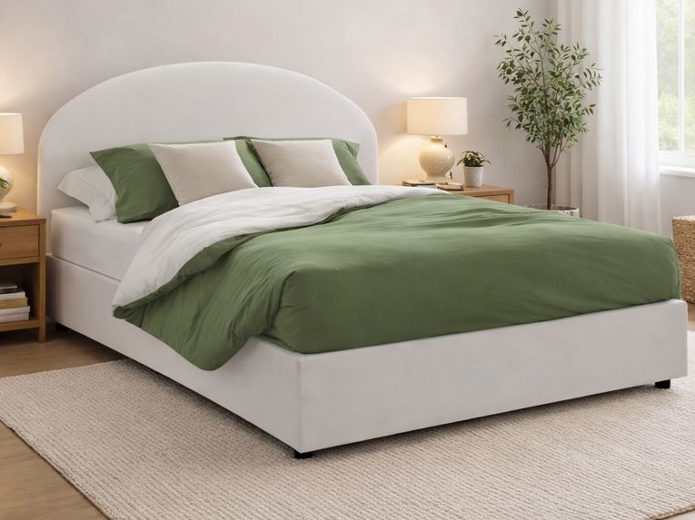 Letto matrimoniale contenitore bianco 175x215cm con testiera arrotondata - Ayur