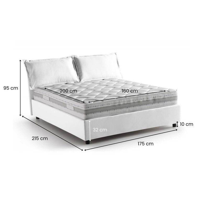 Letto matrimoniale contenitore bianco 175x215cm elegante - Amy