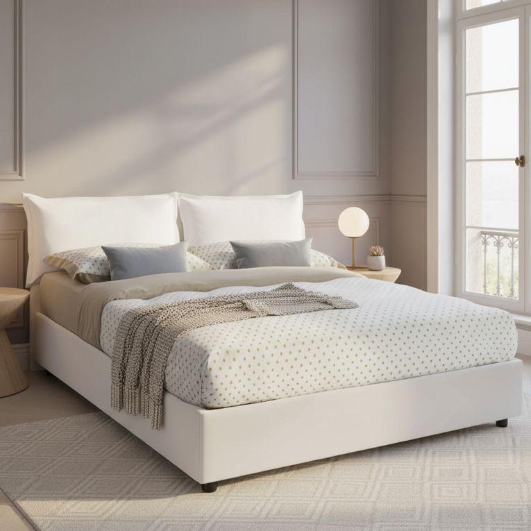 Letto matrimoniale contenitore bianco 175x215cm moderno - Acrab