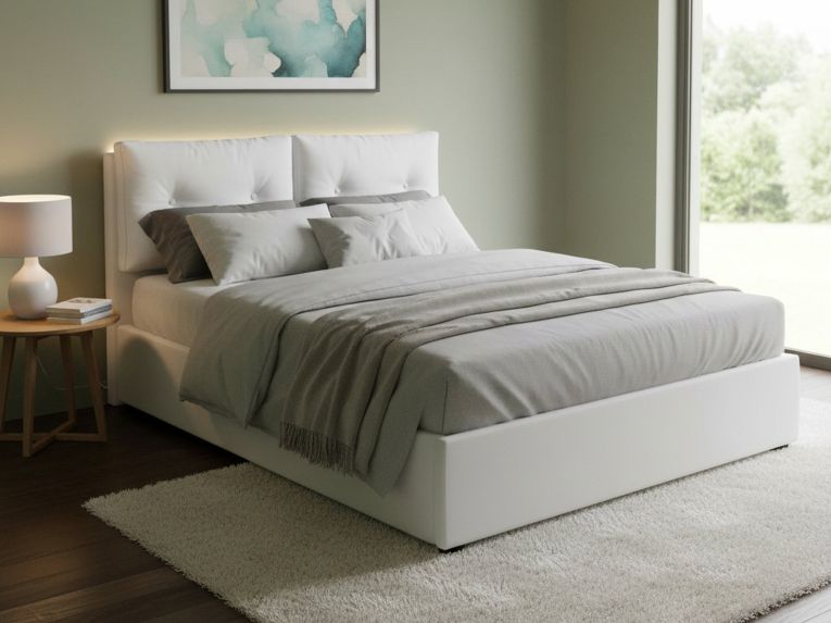 Letto matrimoniale contenitore bianco 175x215cm rivestimento in ecopelle - Aylyn