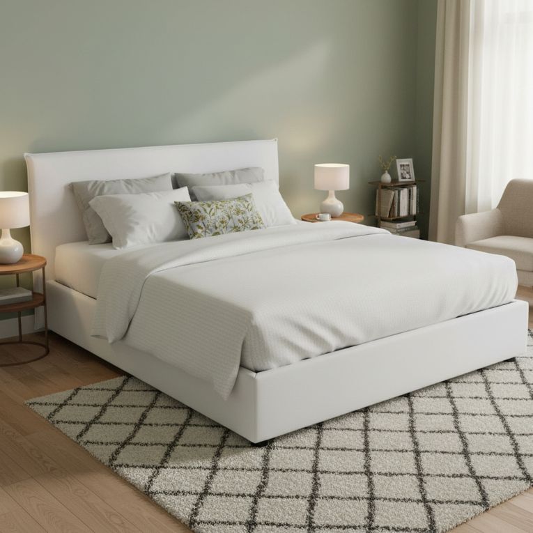Letto matrimoniale contenitore bianco 175x215cm rivestito in tessuto - Arcan