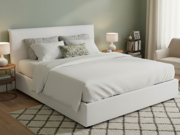 Letto matrimoniale contenitore bianco 175x215cm rivestito in tessuto - Arcan