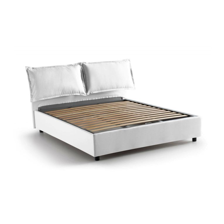Letto matrimoniale contenitore bianco 175x215cm sfoderabile - Aris