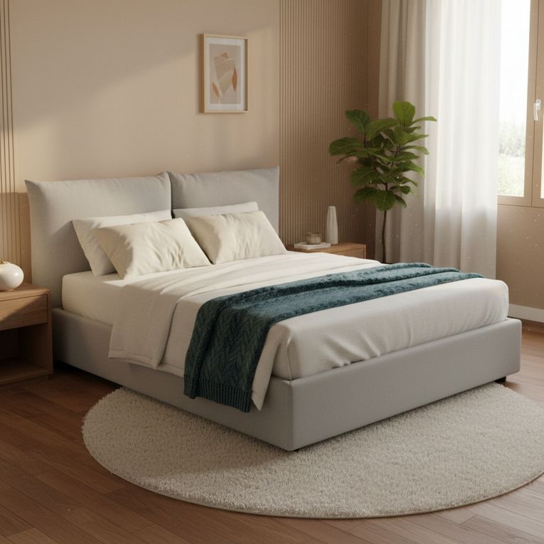Letto matrimoniale contenitore bianco 190x215cm rivestito in tessuto - Alizarin