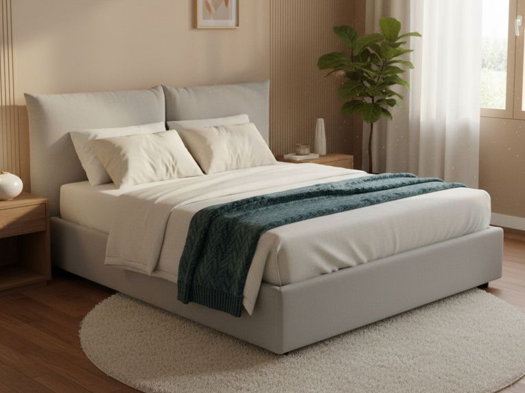 Letto matrimoniale contenitore bianco 190x215cm rivestito in tessuto - Alizarin