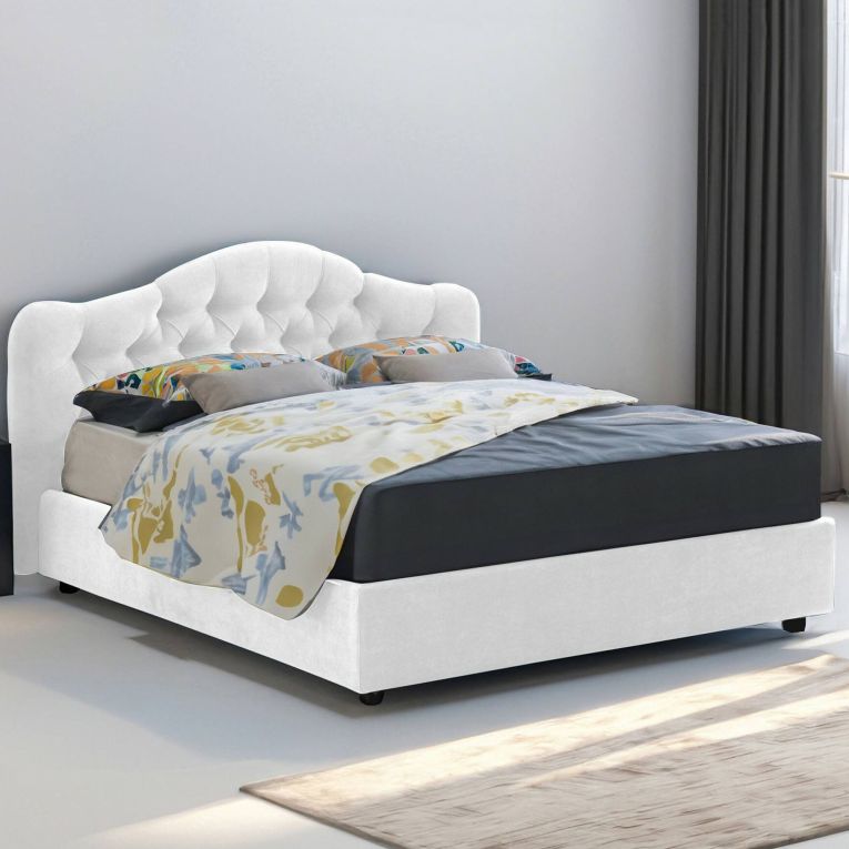Letto matrimoniale contenitore bianco 190x220cm struttura in metallo - Aly